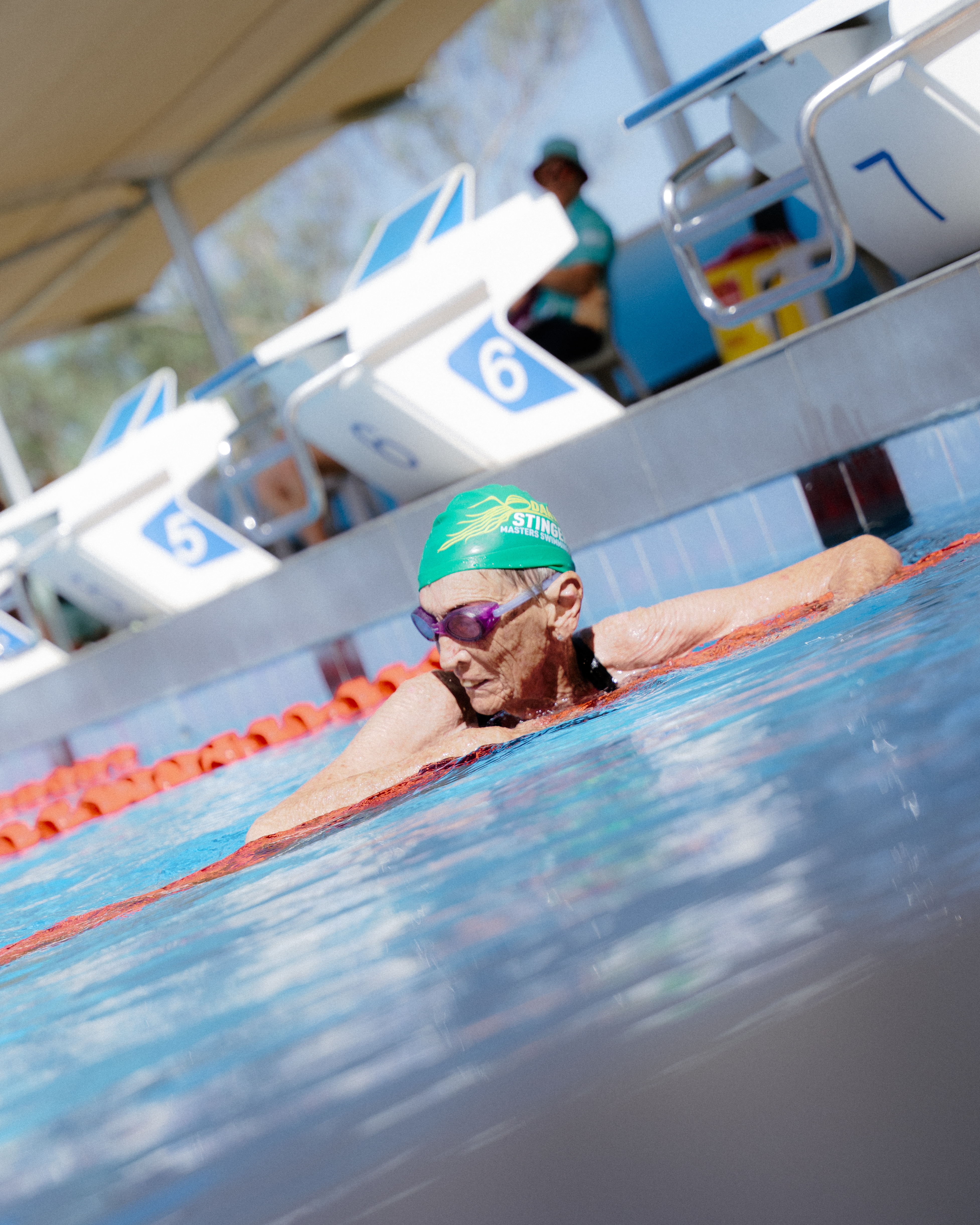 89-year-Old Maggie Roberts swimming at the 2026 Alice Springs Masters Games